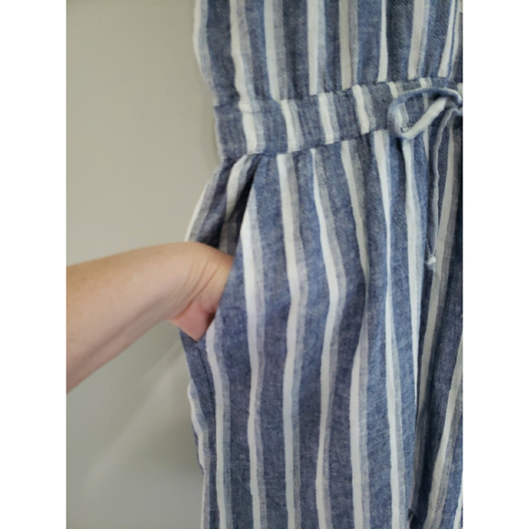 Loft NWT Shorts Romper 10 Striped Blue Linen Blend Drawstring Pockets Coastal - Picture 5 of 16